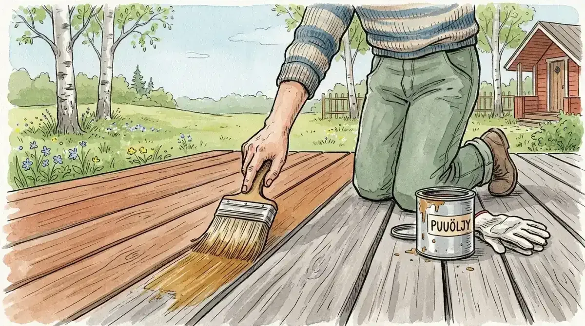 Terassin öljyäminen — terassiöljyn levitys siveltimellä puuterassille