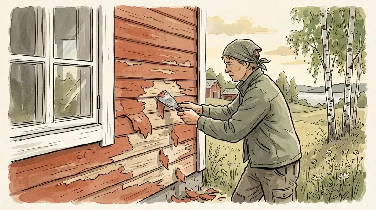 Vanhan maalin kaapiminen puutalon seinästä — pohjatyöt ennen maalausta